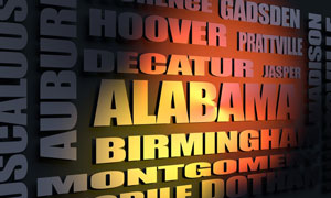 Alabama cities word cloud