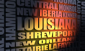 Louisiana cities word cloud