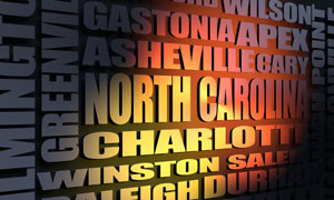 North Carolina cities word cloud