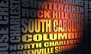 South Carolina cities word cloud